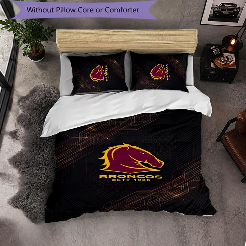 Set Biancheria da Letto in Microfibra con Fantasia Brisbane Broncos 3 Pezzi Decorazione Copripiumino per Camera da Letto Uso Domestico