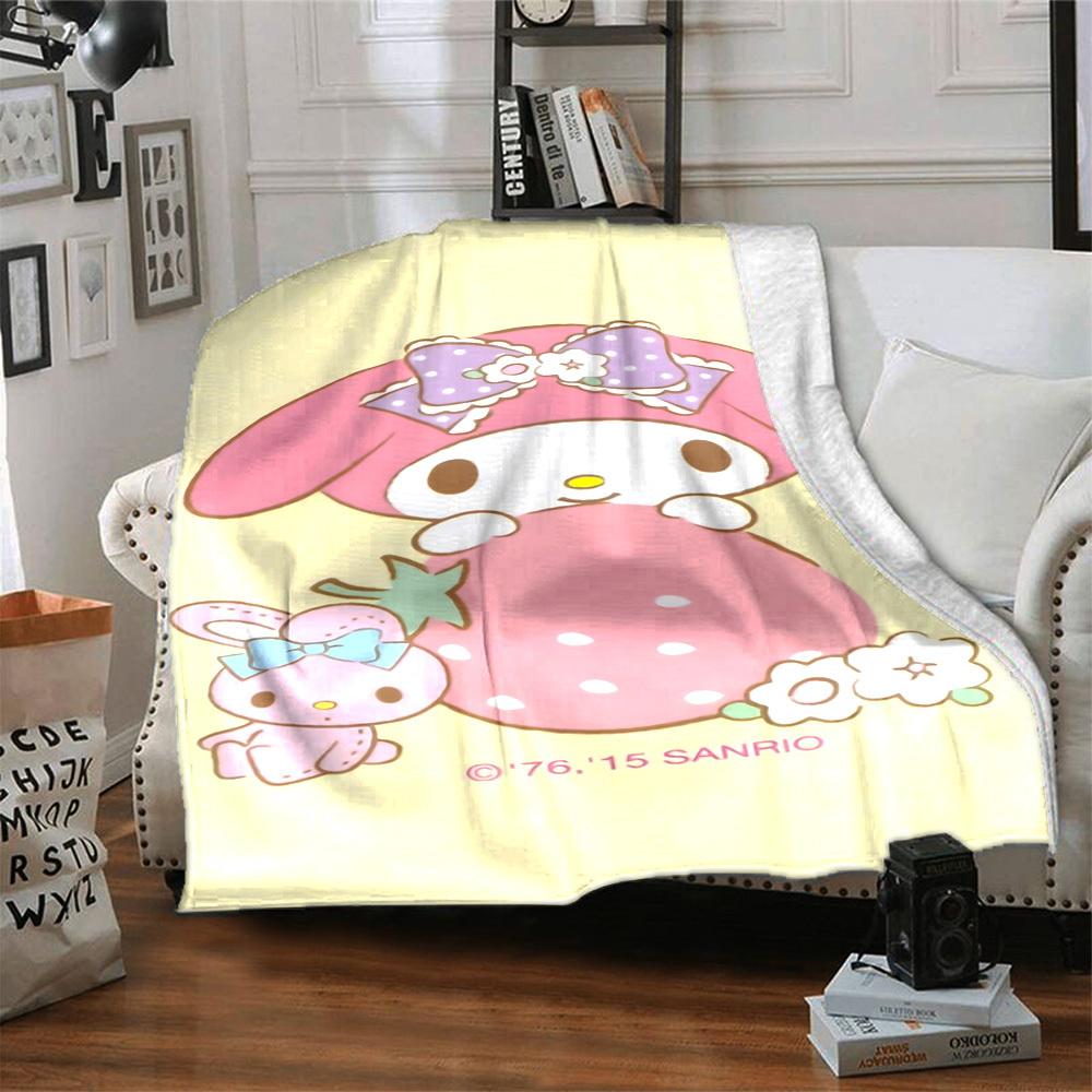1pc My Melody Strawberry blanket Lightweight Flannel Throw for Sofa Bed Travel Camping Livingroom Office Couch Chair