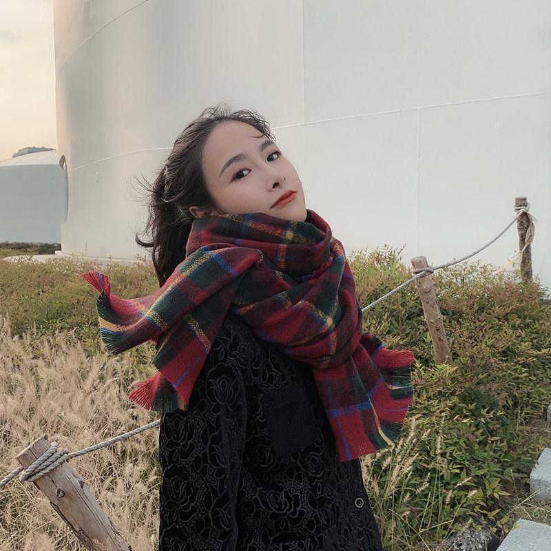 Retro Plaid Imitation Cashmere Scarf Shawl Dual Purpose Women's Winter Versatile Thickened Warm Long Style Versatile New Style