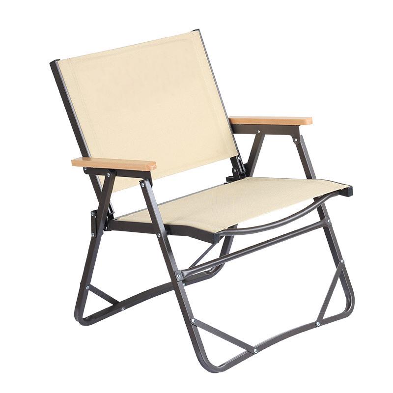 Aluminum Wood Grain Folding Camping Chair with Double Layer Fabric Adult Size хаки