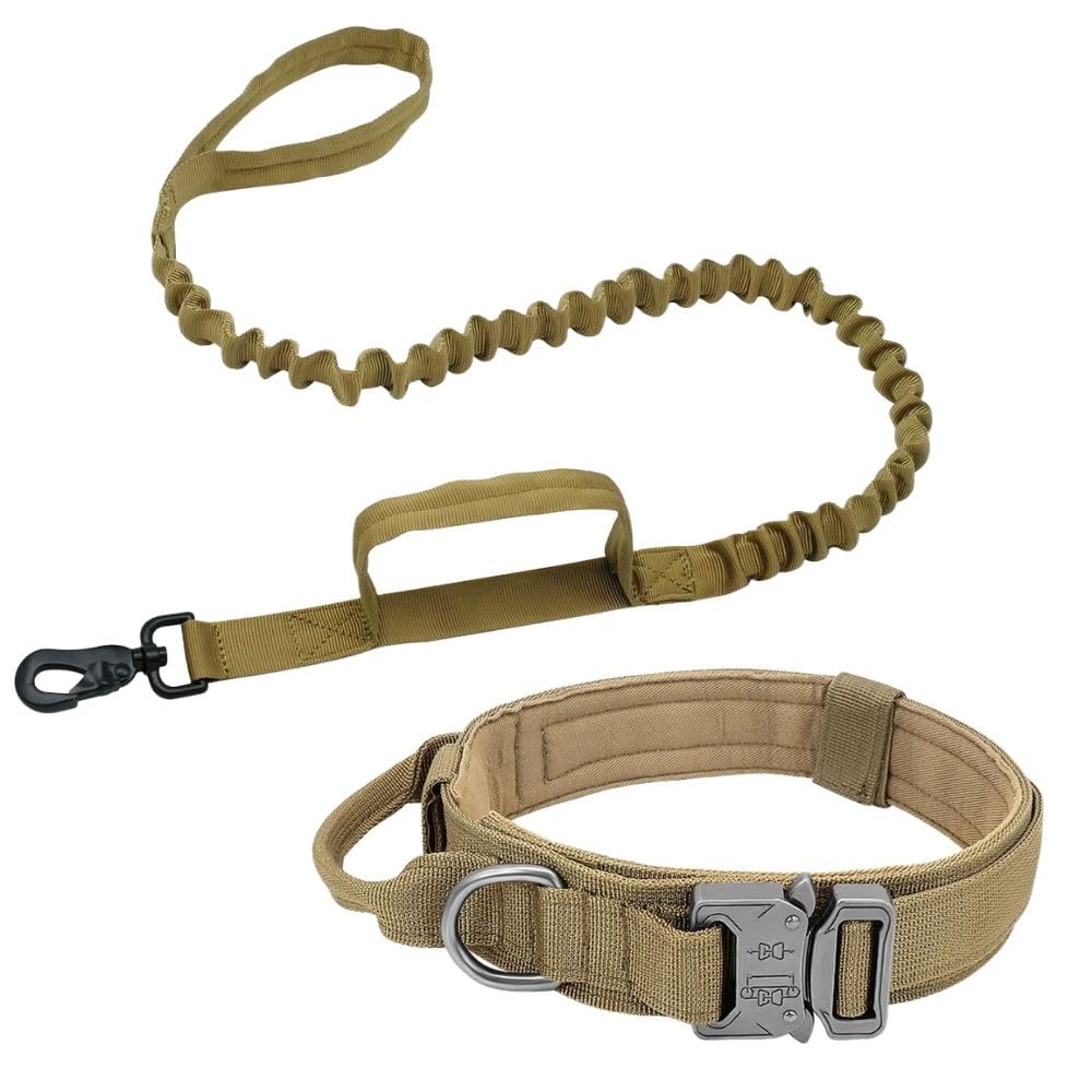 

PLEAVIT Ошейник для собак и Ошейник для собак и поводок для средних и крупных собак Шок для коричневого поводка, Набор, Собак, Растягивающийся, Амортизирующий, Для прогулок, M,