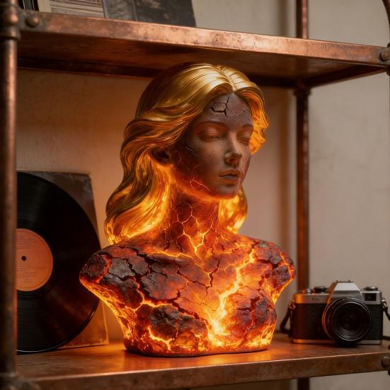 Blazing Maiden Figurine Flame Girl Bust Statue Resin Sculpture Home Office Desktop Artistic Decoration Ornament