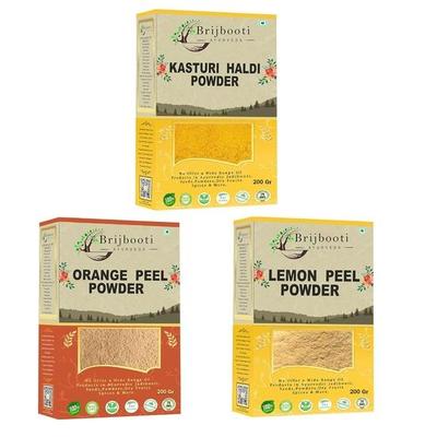 BrijBooti Kasturi Haldi - Orange Peel - Lemon Peel Powder For Face Mask & Packs 600 Gr (200 Gr Each) Combo Of 3 100% Natural