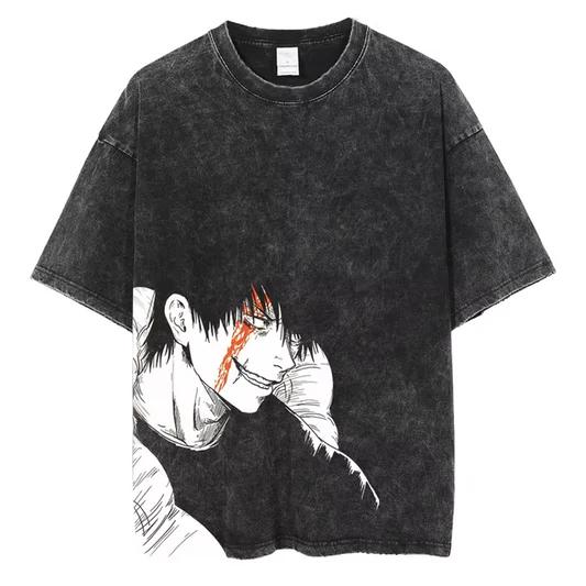 Parentchild Fashion Anime Comfortable Tshirt Jujutsu Kaisen Washed Tee Vintage Oversized Anime Graphic Men Casual Tops