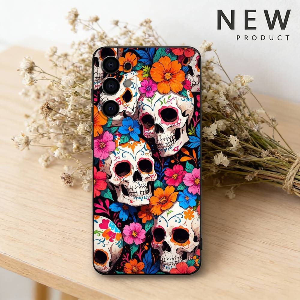 Mexican Catrina Skull Phone Case For Samsung S26,25,24,23,22,21,20,30,Ultra,Plus,Fe,Lite Black Shell Samsung S21fe