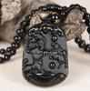 Naturalny Czarny Obsydian Rzeźbiony Chiński Starożytny Dwanaście Zwierząt Zodiaku Szczęśliwy Amulet Wisiorek Koraliki Naszyjnik Modny Prezent Biżuteria