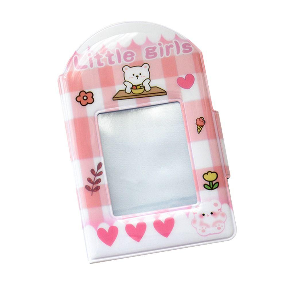Kreatives Niedliches Kartenalbum PVC Kleiner Bär Idol Karten Sammelbuch mit 16 Innenseiten 3 Zoll Mini Sammelkartenalbum