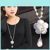 Elegant Long Pearl Jewelry For Women With Flower Design And Crystal Pendant Gift
