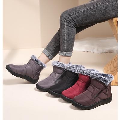 Stivali da neve impermeabili da donna Scarpe invernali Caldo peluche Inverno freddo Stivaletti alla caviglia da donna Antiscivolo Nero Rosso Taglia Plus 42