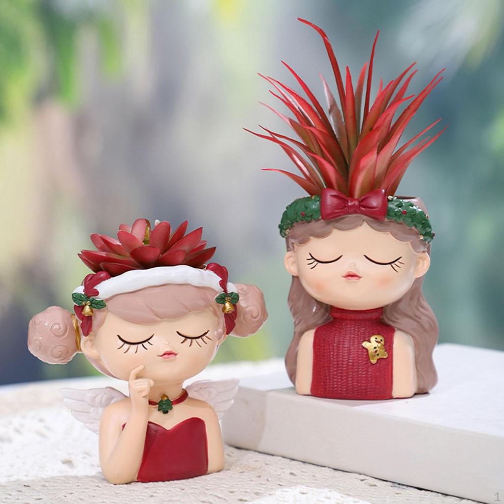 Elf Girl Flower Pot Plant Anti Slip Desktop Ornaments Resin Planters Bonsai for Office Desk