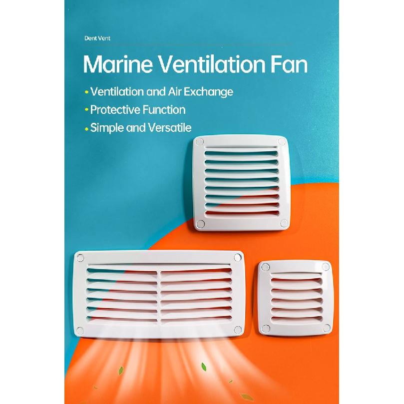 Universal Square Air Vent for Marine Boat & RV, White/Black Louvered Ventilation Grille, Durable Plastic Cover