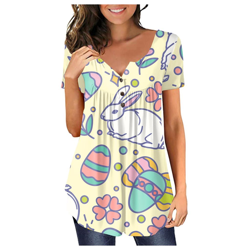 Fashion Women's EasterPrint  And Winter Casual Round Neck Printed Short Sleeve Top