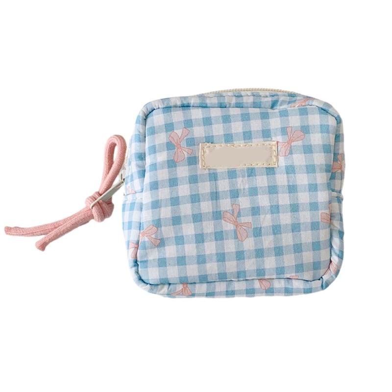 

Compact Travel Cosmetic Case Stylish Square Pattern Makeup Pouches For Women Girls Durable Waterproof Storage Bag синий