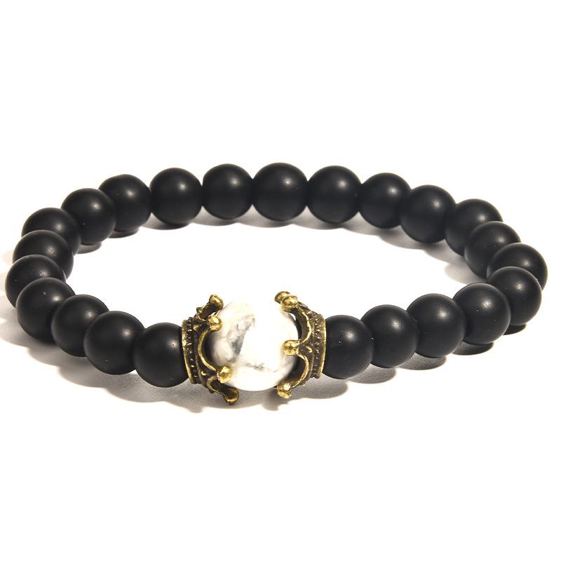 Men's Frosted Tiger Eye Stone Crown Bracelet – Fashionable European & American Beaded Jewelry