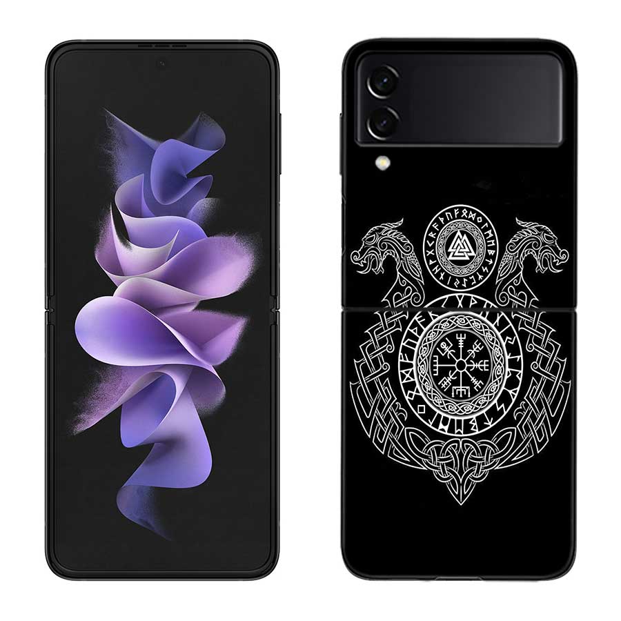 Nordic Norse Phone Case For Samsung Z Flip 7 6 5G Galaxy Z Flip 5 4 3 Black Hard Cell Cover Luxury PC Shell Coque