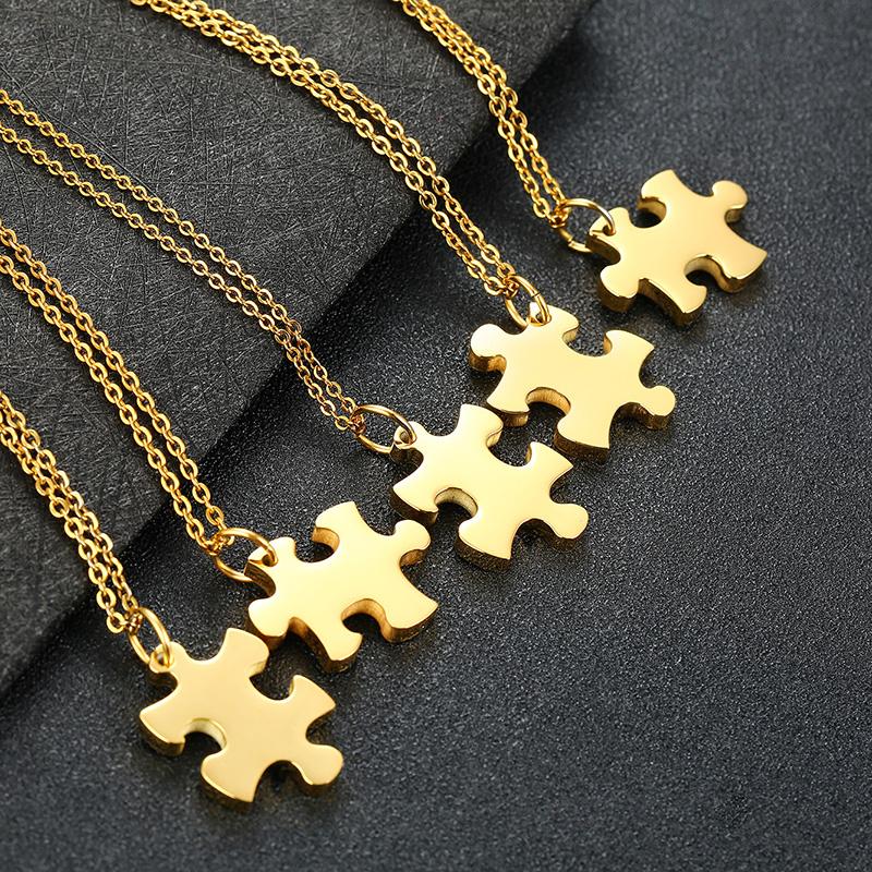 Ensemble de colliers pendentifs Puzzle Couple BFF Minimaliste 2/3/4/5 Pièces pour Femmes Noms Personnalisés Acier Inoxydable Cadeaux Personnalisés Bijoux