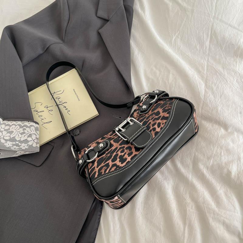 Vintage Ladies Underarm Single Shoulder Bag Retro Leopard PU Leather Handbag Women Fashion Brand Simple Female Armpit Purse