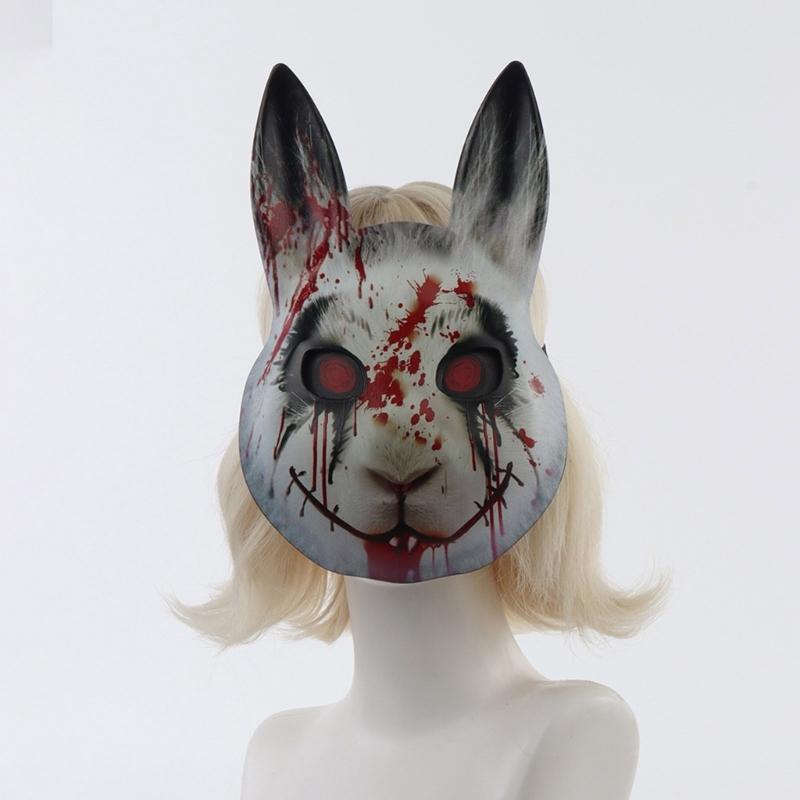 Realistic Anime Horror Rabbit Mask Lightweight Practical Plastic With Adjustable Strap For Cosplay Halloween Costume Event