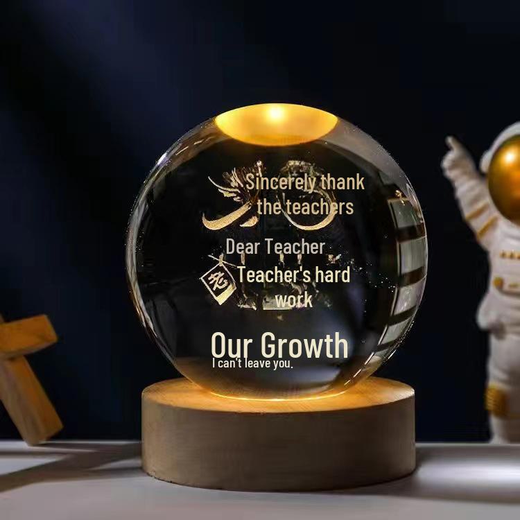 3D Carved Rose Crystal Ball Night Light - Luminous Glass Gift, Valentine's Day Ornaments