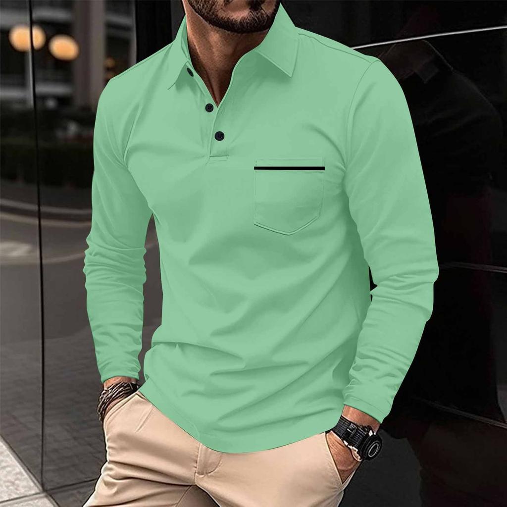 Men's Long Sleeve Shirts V Neck Button Down Blouse Tops  Color Block Shirts With Pocket
