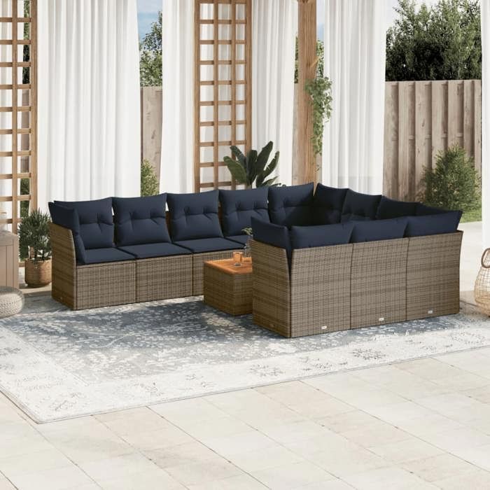 VidaXL Garden Lounge Set with Cushions 11 Pcs, Patio Sofas, Furniture Set, Outdoor Terrace Furniture, Grey 3256173
