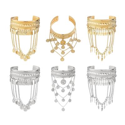 Elegant Unisex Arm Chain Bracelet With Metallic Coin Tassels Design Adjustable Armband For Various Styles