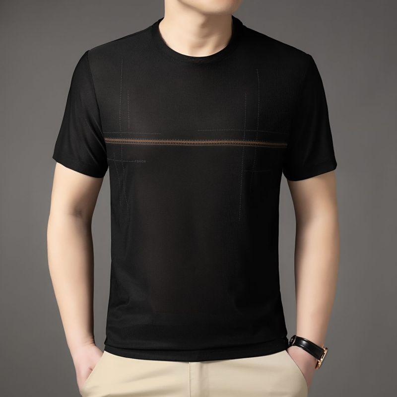 Sommermode Minimalistisch Business Casual Rundhals Gestreifter Druck Übergroß Eisseide Schnelltrocknend Kurzärmeliges T-Shirt