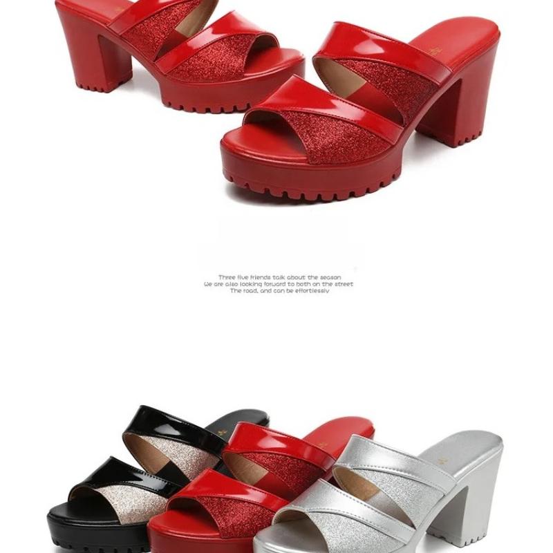 High quality sandals for women 8cm high heel new 2026 summer size 32 33 42 43 platform open toe elegant shoe  black red silver