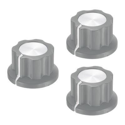 Uxcell Potentiometerknöpfe, 3er-Set, passend für Schafttopf, Stellschraube, Messingeinsatz, dunkelgrau, Lautstärkeregler, Drehknopf, Ersatz für Gitarreneffektpedal