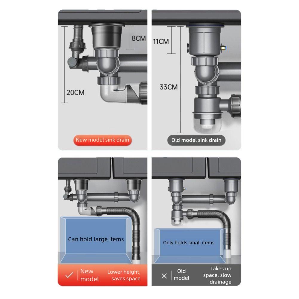 Easy Install Anti-Leak Drainage Kit Single/Double Bowl Sewer Replacement Pipe  Bathroom
