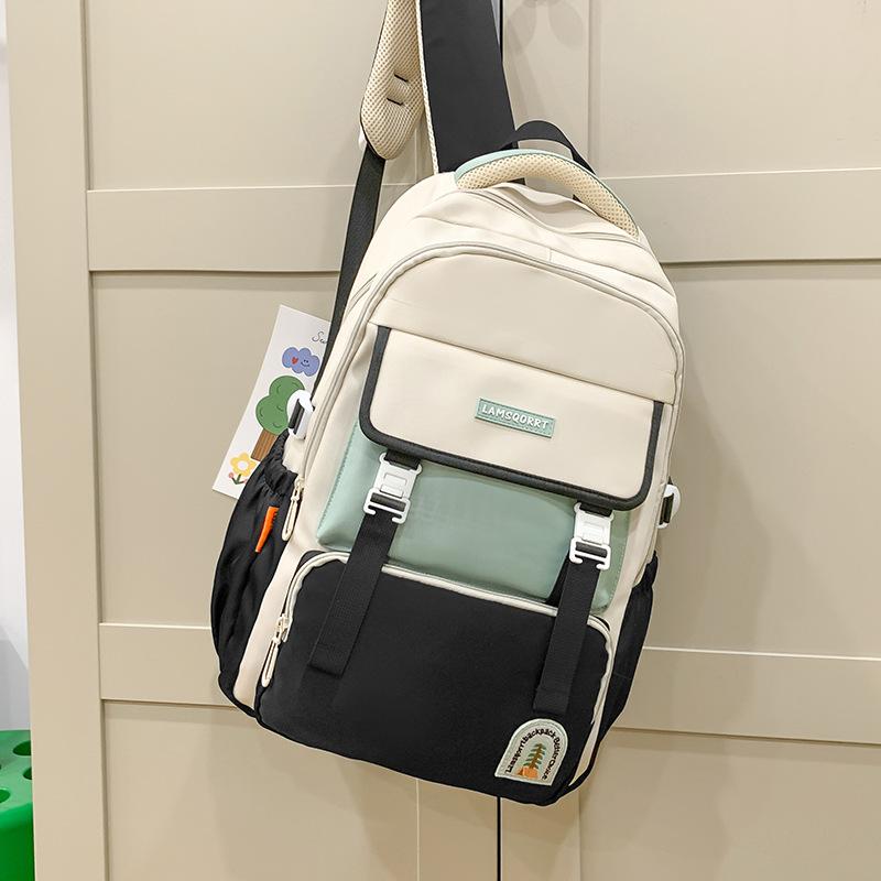 New Student Schoolbag Junior High School High School Backpack Large Capacity Lightweight Leisure Bag Boys and Girls Splicing Schoolbag Fashion