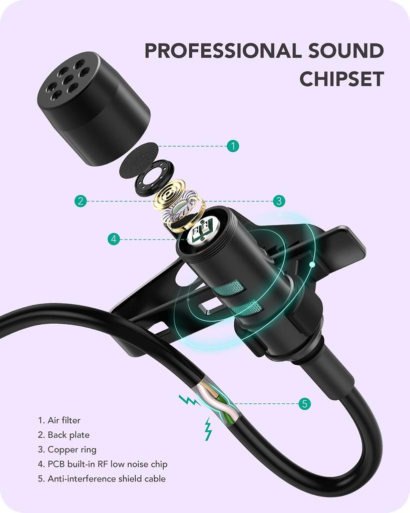 PoP Voice Microphone Professional iPhone Lavalier Lapel Omnidirectional Microphone for Condenser Microphone for iPhone Audio Video Vlogs iPad, iPod, &