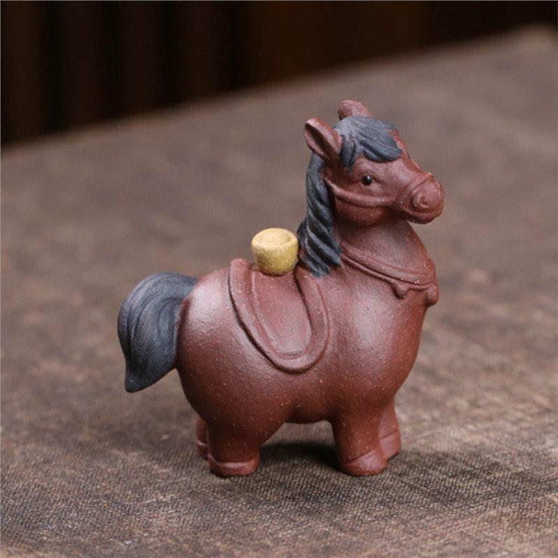 A34R Lucky Figurine In Purple Clay-Handmade Zodiac Horse For Tea Pet For Tea Enthusiasts