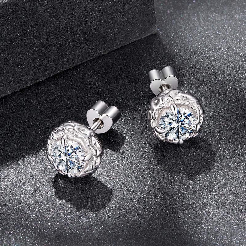 WOSTU Classical Round 1 CT Moissanite Stud Earrings For Women 925 Sterling Silver Cube Earrings Moissanite Wedding Jewelry