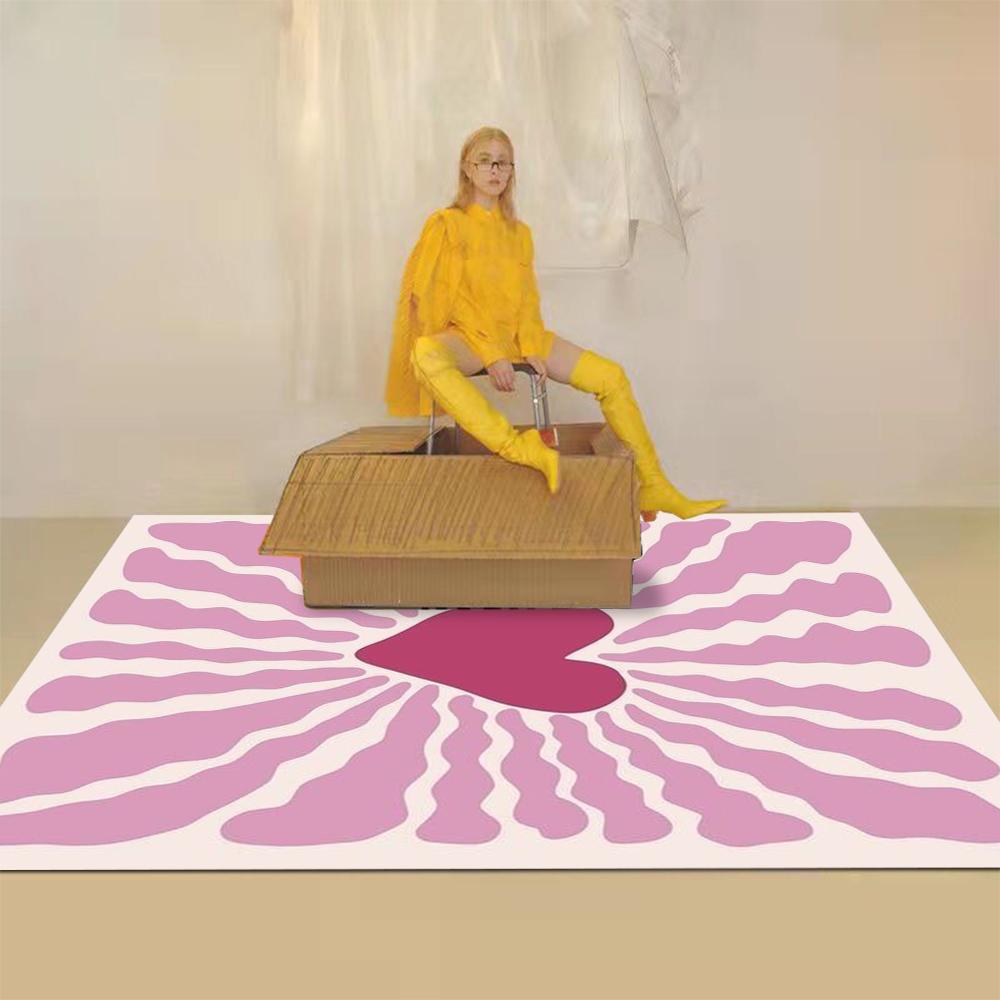 Walentynki Funkcjonalny Retro Duński Pastelowy Dekor Dywan Romantyczny Wzór Miłości Nowoczesny Dywan Y2K Modny Dywan Akcentowy Antypoślizgowa Mata Podłogowa