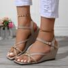 2025 Spring and Autumn New Women's Sexy Wedge Sandals Low Heel Thick Sole Buckle Shoes High Heel PU Wedge Shoes