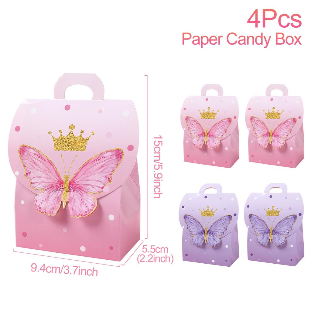 Butterfly Candy Gift Box Pink Purple Butterfly Birthday Party Decorations Kids Wedding Supplies Baby Shower Cookie Biscuit Box