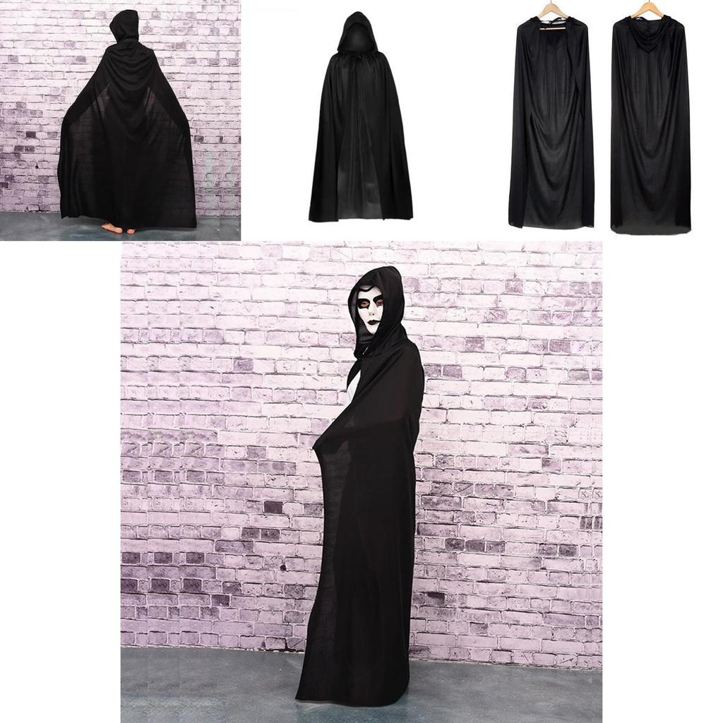 Halloween Cloak Cosplay Grim Reaper Vampire Witch Wizard Robe Party Adult Children Black Cloak Cape