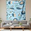 Cute Cartoon Hedgehogs Mushrooms Acorns Repeat Pattern Wall Tapestry Woodland Decor for Kids Room Nursery Gift