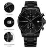 PINDOWS Mens Watch Black - Simple Stainless Steel Chronograph Business Date Display
