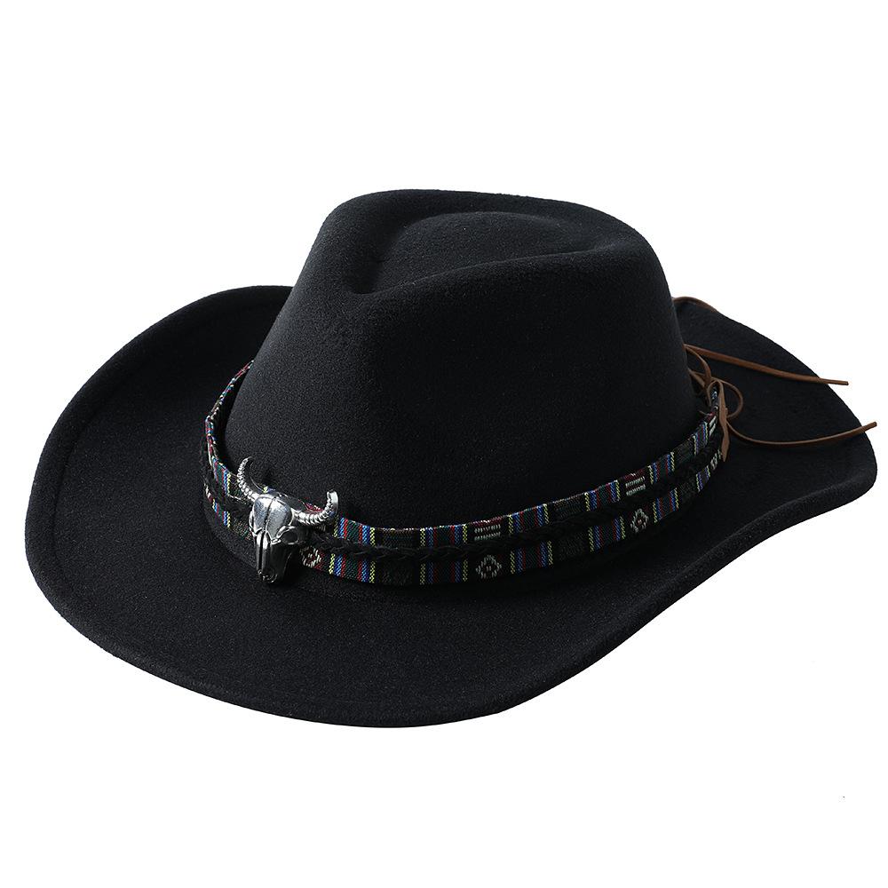 Dark purple Cowboy Hat New Jazz Knight hat cowboy hat monochrome felt hat men's and women's large brim outdoor hat