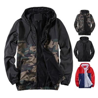 Men Fall Winter Coat Mesh Breathable Hooded Drawstring Long Sleeve Plus Size Zipper Closure Camouflage Print Smooth Mid Length Pockets