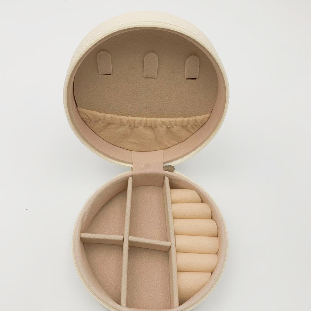 Cutie de bijuterii rotundă portabilă, coliere, cercei, inele, organizator de bijuterii, afișare de călătorie, cutie de bijuterii din piele PU, cutie de depozitare