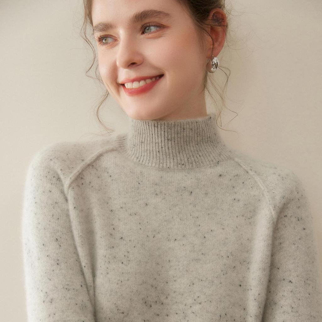 Women's Cashmere Knit Drop Shoulder Sweater - Half-High Collar, Long Sleeve, Warm & Versatile Inner Wear
