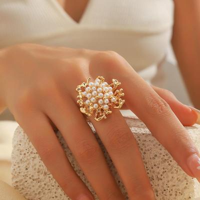 European & American Irregular Alloy Pearl Ring - Cold Style Personality Jewelry for Women