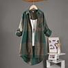 Retro Plaid Long-Sleeve Cotton-Linen Top: Spring/Autumn Loose-Fit Jacket