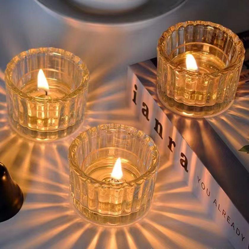 Glass Candle Holder for Romantic Candlelight Dinner Table Centerpiece