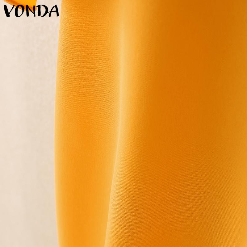 VONDA Elegant Women Blouse Casual Puff Sleeve V Neck Crochet Hem Ruffled Tops