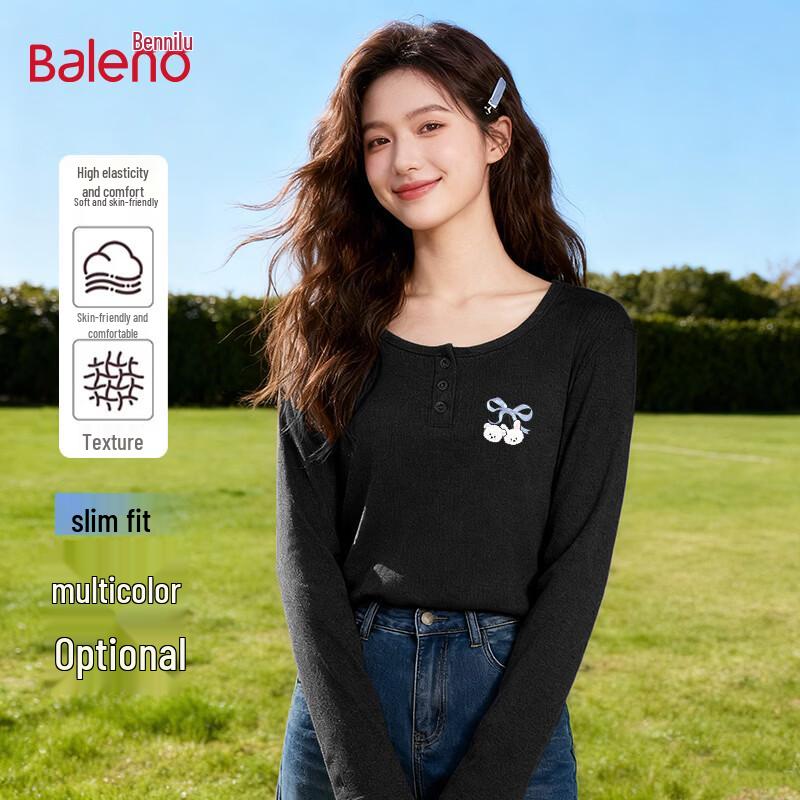 Baleno Women s Henley Long Sleeve Cherry Bear T-Shirt S