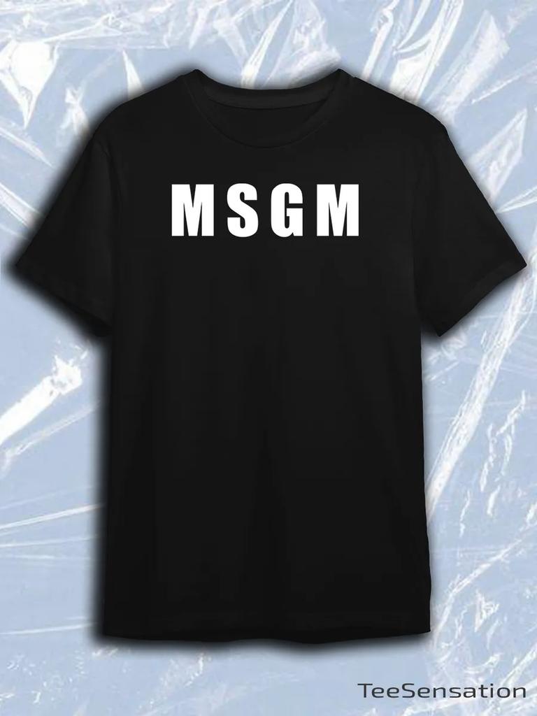 Black Crew Neck Short Sleeve T-Shirt with White MSGM Text Logo